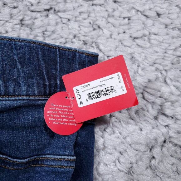 Spanx Distressed Ankle Skinny Jeans Legging Blue Medium Wash Pull On Size XS - Picture 6 of 12